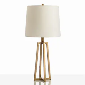 金色现代台灯，带金属底座和白布阴影客厅卧室床头灯