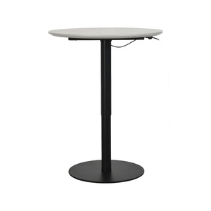 Contemporary <b>Adjustable</b> Height Bar <b>Table</b> Round Grey Marble Melamine Top Matt Black Metal Base Gas Lift Pub <b>Table</b> for Bistro Cafe - Product Image 2