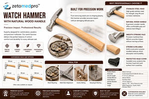 Marteau d'horloger avec manche en bois naturel, têtes de 50, 60, 70, 80, 90, 100 mm, tête de 9-1/4 pouces, marron argenté, Zetomed Pro - Product Image 6