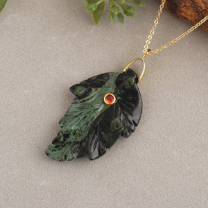 Trendy Kambaba Jasper Hand Carved Red CZ Leaf Pendant Necklace 18K Gold Plated Brass Chain Bezel Set Minimalist Jewelry Gift for - Product Image 5