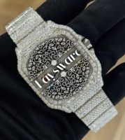 Montre de luxe unisexe en acier inoxydable avec mouvement mécanique automatique, date, style hip-hop, et cadran analogique serti de moissanite VVS pleine face
