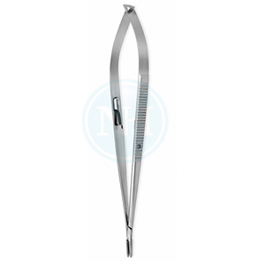 Portaagujas Castroviejo de acero inoxidable, mango plano, mandíbulas con punta de diamante, mandíbulas rectas de 1.2 mm - Product Image 3