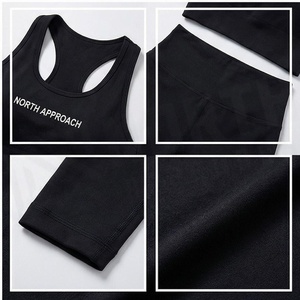 Conjunto de Yoga de 2 Piezas North Approach, Top Corto Negro con Espalda Cruzada y Leggings Largos de Cintura Alta, Ropa Deportiva sin Costuras - Product Image 4