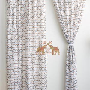 ผ้าม่านผ้าฝ้ายสีน้ำตาลแบบดั้งเดิมพิมพ์ลายร่มด้วยเทคนิคแฮนด์บล็อก ชุดผ้าม่านผ้าฝ้ายสำหรับห้องนั่งเล่น - Product Image 5