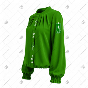 Vêtements de la sororité Iota Phi Lambda en gros, chemise plissée brodée surdimensionnée pour femmes avec manches bouffantes, accessoires grecs - Product Image 2