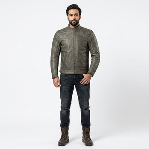 Professional Made High Quality Coated Motorbike <b>Leather</b> <b>Jackets</b> for <b>Men</b> Stand Collar Vintage Style Hooded Design - Product Image 5