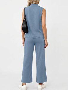 Womens Casual Tank and Trouser <b>Set</b> Lightweight Two Piece Outfit Soft Stretch Fabric Matching <b>Set</b> Elegant Daily Comfortable Weart - Product Image 5