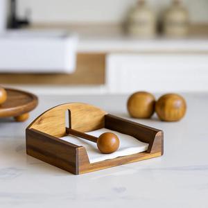 Luxury Wooden Napkin <b>Holder</b> with Stainless Steel Bar Handmade Tabletop Tissue Organizer for Kitchen Restaurant Cafe - Product Image 2