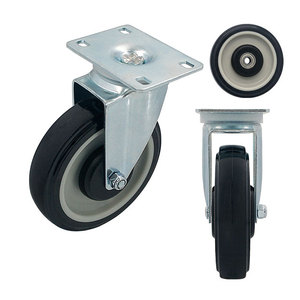 Rueda giratoria desmontable de aleación de zinc para puerta con neumático de goma negro y placa metálica para herrajes de armario - Product Image 4