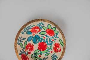 ชามสลัดไม้มะม่วงลายดอกไม้ขนาดใหญ่ ชามเสิร์ฟผลไม้เพ้นท์ลายด้วยมือ - Product Image 3