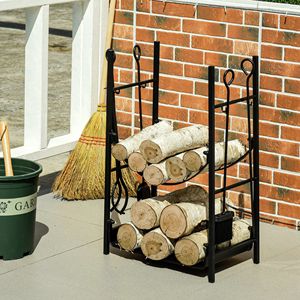 Porta Legna a 2 Livelli Nero con Ganci per Pala, Scopa, Paletta e Pinze per Caminetti Interni ed Esterni 18" Cappotti per Donna - Product Image 2