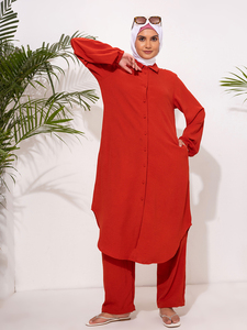 Ensemble de robe décontractée pour femmes musulmanes en deux pièces de couleur unie de luxe comprenant des robes cardigan pour l'automne et le printemps - Product Image 3