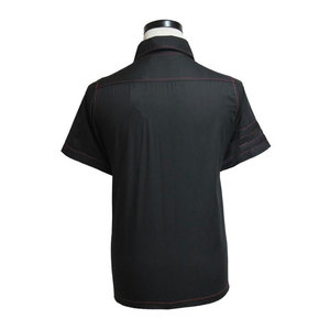 Custom <b>Men's</b> Gothic Short Sleeve Shirt Black Cotton Punk Rock Top with Asymmetric Zippers Straps and Red Stitching - Product Image 2