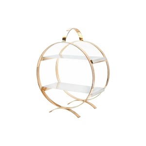 Support de gâteau de mariage de fantaisie attrayant support de gâteau à un étage en bois et métallique de haute qualité support de gâteau et de pâtisseries moderne créatif - Product Image 2