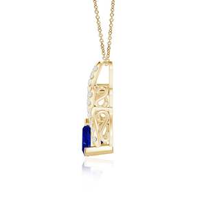 High Quality Trillion Cut Natural Blue Sapphire Solitaire <b>Pendant</b> With Diamond Swirl Design Bale 14K <b>Solid</b> <b>Gold</b> Gemstone <b>Pendant</b> - Product Image 2