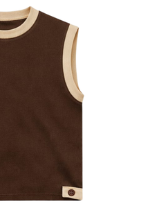Men Brown Sleeveless Tank Top And Shorts <b>Set</b> Casual Summer Cotton Outfit Beige Trim Drawstring Two Piece <b>Set</b> Classic Fit - Product Image 2