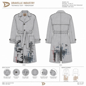 Manteau long unisexe en jean gris clair imprimé sur mesure avec ceinture, style trench, imprimé graphique, vêtement d'extérieur - Product Image 6
