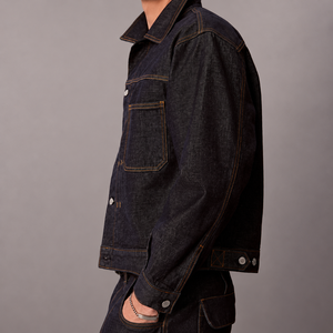 Veste en jean noir ciré sur mesure ou en gros avec tissu haute résistance - Product Image 2