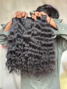 Extensiones de Cabello Humano Virgen Natural Ondulado sin Procesar para Mujer, Paquetes de Cabello Negro de Templo Indio con Doble Trama, Proveedor Económico - Product Image 1