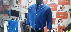 CUSTOM SF 198 <b>Men's</b> Blue Varsity <b>Jacket</b> <b>Fleece</b> <b>Lined</b> Stand Collar Regular Fit Casual Style Single Breasted Button Closure - Product Image 4