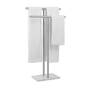 Toallero de 2 Niveles con Base Plateada, 34 Pulgadas de Alto, Acero Inoxidable 304 Resistente, Mármol Natural, Ahorro de Espacio, Almacenamiento para Baño - Product Image 1