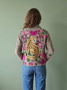 <b>Womens</b> <b>Brown</b> Velvet Breathable Cotton Shell Embroidered <b>Jacket</b> Handmade Boho Statement Outerwear with Striped Lining - Product Image 4