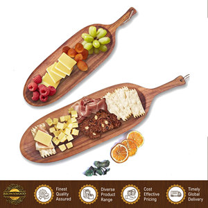 Assiettes de service ovales en bois de qualité supérieure avec poignée, grand plateau à apéritifs, ensemble petit et grand, assiettes en bois d'acacia - Product Image 5