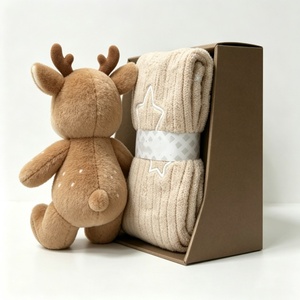 customized spotted fawn plush and knitted blanket <b>gift</b> set, <b>boxed</b> sika deer newborn <b>gift</b> <b>hamper</b>, baby shower deer stuffed toy - Product Image 3