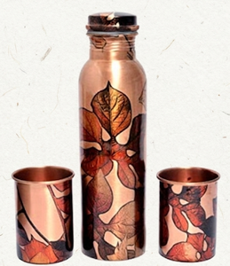 Handmade Metal Pure Copper <b>Water</b> <b>Bottle</b> with Glass Set Designer Modern Unique Classic Stylish Decorative <b>Custom</b> Printed - Product Image 1