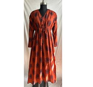 Elegante Vestido Casual Bohemio de Lino y Algodón con Estampado Floral, Cuello en V, Manga Larga, Corte en A para Mujer, Cómodo para el Uso Diario en Verano - Product Image 1