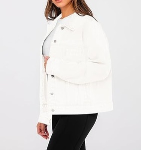 บริการ OEM เสื้อแจ็คเก็ตยีนส์สีขาวขายดี แฟชั่นเสื้อคลุมลำลอง ไซส์ใหญ่ แจ็คเก็ตยีนส์สีขาวแบบครอป - Product Image 2