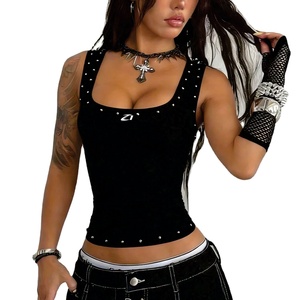 Custom Women Ribbed Tank Top Studded Slim Fit Streetwear Sleeveless Summer Crop Top Private Label Fashion Apparel women's shirt - Product Image 1
