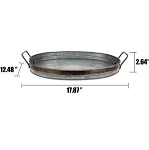 ถาดเสิร์ฟทรงรีแบบเรียบง่าย ทำจากโลหะชุบสังกะสี งานแฮนด์เมด ยี่ห้อ VISHAL HANDICRAFT พร้อมหูจับ ปรับแต่งได้ คุณภาพสูง สไตล์บ้านไร่ - Product Image 5