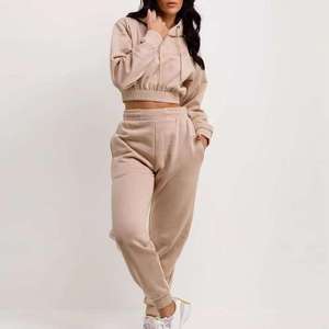 <b>Women</b>’s <b>Fleece</b> Cropped Hoodie <b>Jogger</b> Winter Tracksuit Solid Vintage Two Piece Set Custom Logo Wholesale OEM - Product Image 3