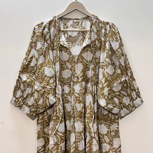 Vestido Casual Midi para Mujer, Tejido 100% Algodón, Liso, Manga Corta, Cintura Imperio, Estilo Babydoll, Cuello en V, Holgado, Funcional - Product Image 3