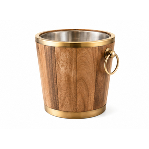 Seau à glace en bois à double paroi isolé avec couvercle et poignée, intérieur en acier inoxydable, refroidisseur à vin en bois de manguier pour la maison (vente en gros) - Product Image 6
