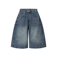 Shorts en jean délavé foncé coupe droite pour homme, style streetwear, ajustement régulier, broderie personnalisée, solutions de marquage sur mesure
