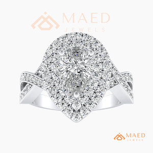 Pear Cut Moissanite Double Halo Engagement <b>Ring</b> 925 Silver <b>Split</b> Shank Pave Band Wedding <b>Ring</b> Diamond Look Jewelry - Product Image 5