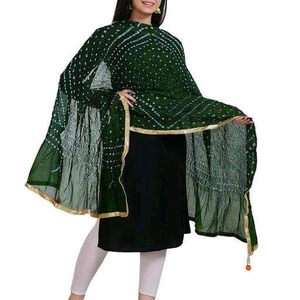 Dupatta Orange Bandhani en Soie Artificielle avec Broderie Gota, Foulard Hijab pour Femme, Idéal pour Mariages et Festivals - Product Image 3