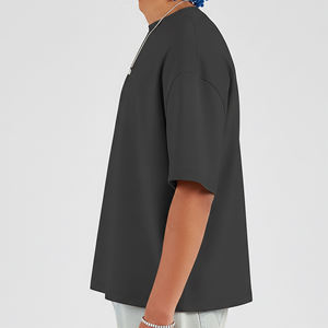 T-shirt Homme Oversize Noir Uni à Manches Courtes Col Rond en Coton Tricoté avec Logo Imprimé – Style Décontracté à Prix Abordable - Product Image 3