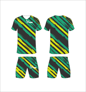 Conjunto de Uniforme de Fútbol Sublimado Personalizado, Patrón Abstracto Negro, Verde y Amarillo, Transpirable, de Secado Rápido, Camiseta de Fútbol para Equipo, Conjunto de Pantalones Cortos - Product Image 1