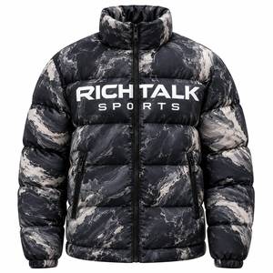 Chaqueta de Invierno para Hombre, Estilo Deportivo, con Cuello Alto, Estampado de Mármol, Resistente al Viento, Relleno Grueso de Poliéster - Product Image 1