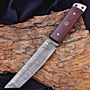 Cuchillo Tanto de Acero de Damasco Forjado a Medida para Bushcraft, Camping, Caza al Aire Libre con Mango de Madera, Venta al por Mayor OEM - Product Image 5