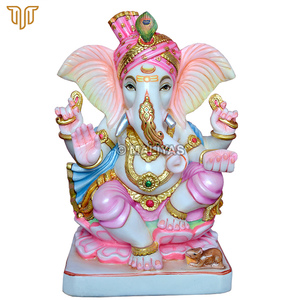Marble Ganesh <b>Statue</b> with Royal Turban 18" Inch | Handcrafted Lord Ganesha Idol on Lotus Base | Premium Marble Ganpati Murti for - Product Image 2