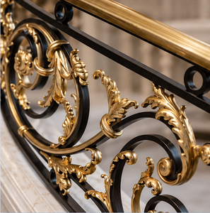 Rampe d'escalier en bronze à motifs d'acanthe, balustrade pour hôtels de luxe, villas, escaliers courbes, élégant intérieur architectural Jansons - Product Image 2