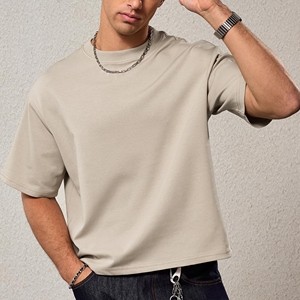 T-shirts en tricot pour hommes de haute qualité, coupe ample et carrée, 100% coton, logo sur le devant, imprimé léopard, personnalisé, respectueux de l'environnement - Product Image 3