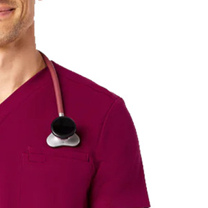 Men <b>Magenta</b> V Neck Short Sleeve Scrub <b>Top</b> Chest Pocket Hospital Medical Nurse Uniform - Product Image 4