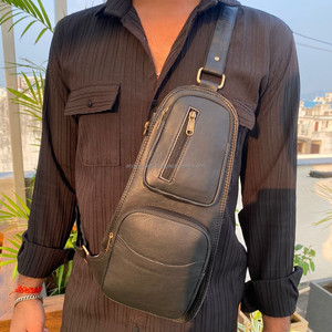 <b>Men's</b> Business Full Grain Genuine Leather Chest <b>Bag</b> Vintage Cowhide Leather Cycling Sports Crossbody <b>Bag</b> Casual <b>Sling</b> <b>Bag</b> - Product Image 2