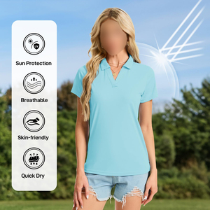 High V Neck Shape <b>Womens</b> Polo Shirts Short Sleeve Ribbed Knit Fashion Top For Lady Autumn Piece Slim Fit Stretchable Clothing - Product Image 4