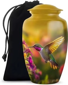 Urna Funeraria de Aluminio con Diseño Duradero de Colibrí Dorado para Cenizas Humanas con Bolsa de Terciopelo Negro - Product Image 1